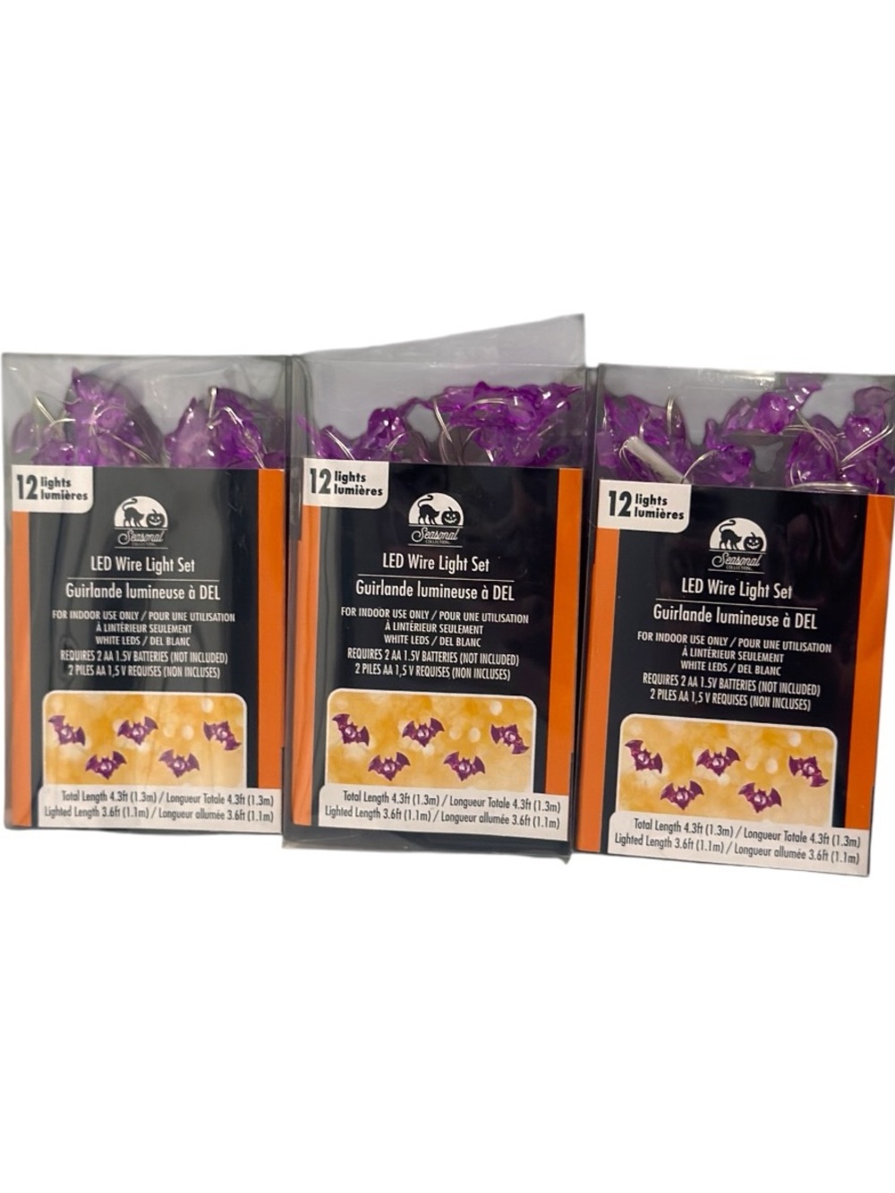Seasonal Collection Halloween LED Purple Bats String Light Sets, 3 Pack NWT